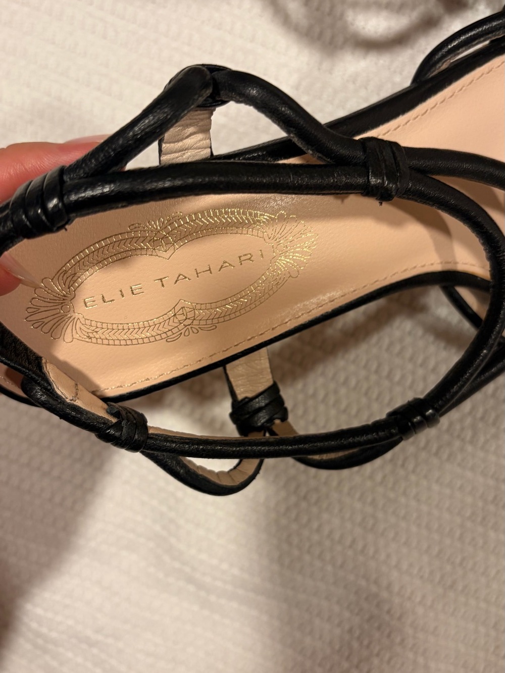 Elie Tahari Black Knotted Leather Strap Heels